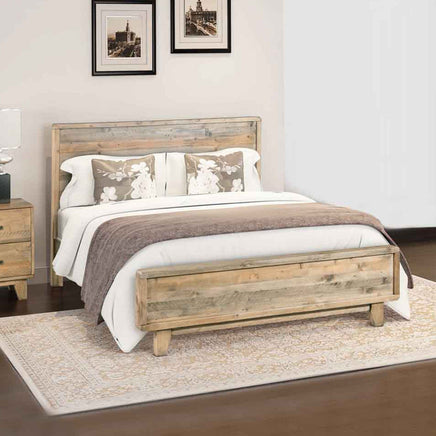 Double Size Wooden Bed Frame in Solid Wood Antique Design Light Brown Furniture Kings Warehouse