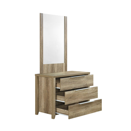 Dresser with 3 Storage Drawers in Natural Wood like MDF in Oak Colour with Mirror Health & Beauty Kings Warehouse