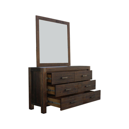 Dresser with 6 Storage Drawers in Solid Acacia & Veneer With Mirror in Chocolate Colour Health & Beauty Kings Warehouse