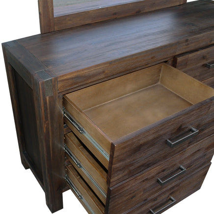 Dresser with 6 Storage Drawers in Solid Acacia & Veneer With Mirror in Chocolate Colour Health & Beauty Kings Warehouse
