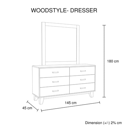Dresser with 6 Storage Drawers in Solid Acacia With Mirror in Vintage Light Brown Colour Health & Beauty Kings Warehouse