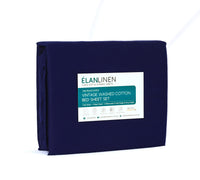Elan Linen 100% Egyptian Cotton Vintage Washed 500TC Navy Blue Single Bed Sheets Set Home & Garden Kings Warehouse