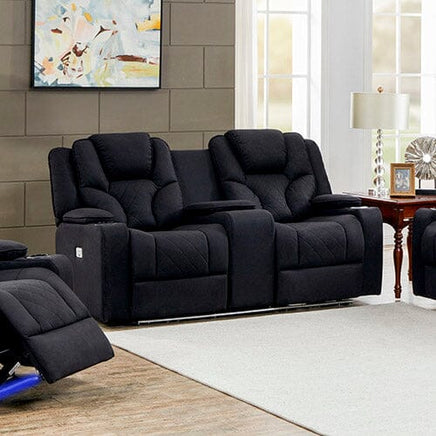 Electric Recliner Stylish Rhino Fabric Black Couch 2 Seater Lounge with LED Features Furniture Kings Warehouse