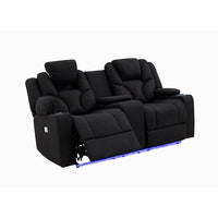 Electric Recliner Stylish Rhino Fabric Black Couch 2 Seater Lounge with LED Features Furniture Kings Warehouse