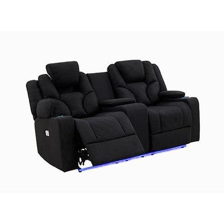 Electric Recliner Stylish Rhino Fabric Black Couch 2 Seater Lounge with LED Features Furniture Kings Warehouse