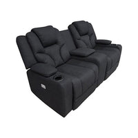 Electric Recliner Stylish Rhino Fabric Black Couch 2 Seater Lounge with LED Features Furniture Kings Warehouse