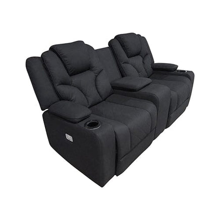 Electric Recliner Stylish Rhino Fabric Black Couch 2 Seater Lounge with LED Features Furniture Kings Warehouse