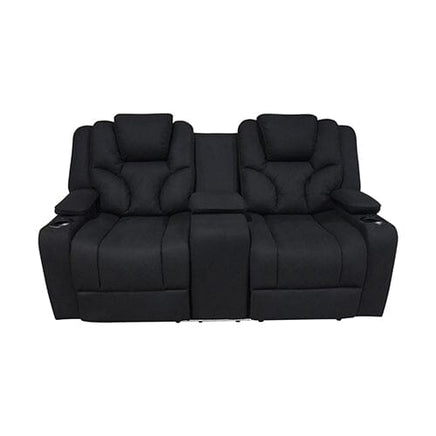Electric Recliner Stylish Rhino Fabric Black Couch 2 Seater Lounge with LED Features Furniture Kings Warehouse