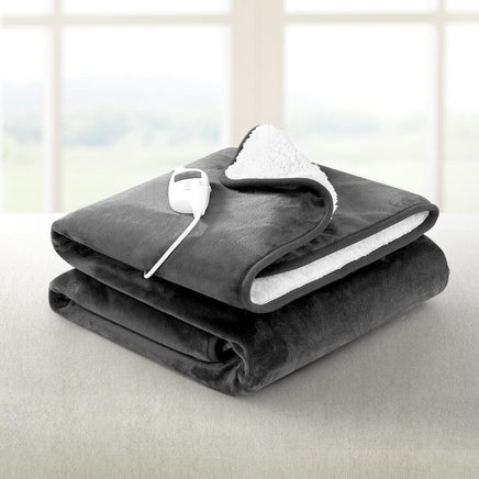 Electric Throw Rug Heated Blanket Washable Snuggle Flannel Winter Grey Kings Warehouse