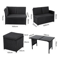 Ella 8-Seater Modular Outdoor Garden Lounge and Dining Set with Table and Stools in Black Kings Warehouse
