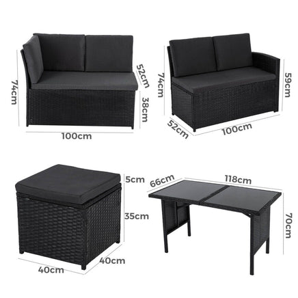 Ella 8-Seater Modular Outdoor Garden Lounge and Dining Set with Table and Stools in Black Kings Warehouse
