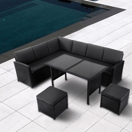 Ella 8-Seater Modular Outdoor Garden Lounge and Dining Set with Table and Stools in Black Kings Warehouse