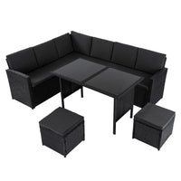 Ella 8-Seater Modular Outdoor Garden Lounge and Dining Set with Table and Stools in Black Kings Warehouse