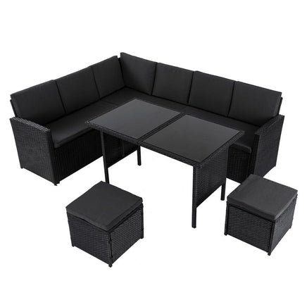 Ella 8-Seater Modular Outdoor Garden Lounge and Dining Set with Table and Stools in Black Kings Warehouse