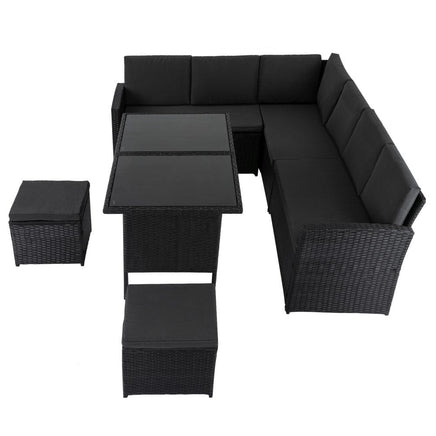 Ella 8-Seater Modular Outdoor Garden Lounge and Dining Set with Table and Stools in Black Kings Warehouse