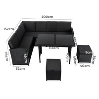 Ella 8-Seater Modular Outdoor Garden Lounge and Dining Set with Table and Stools in Black Kings Warehouse