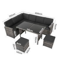 Ella 8-Seater Modular Outdoor Garden Lounge and Dining Set with Table and Stools in Dark Grey Weave Kings Warehouse