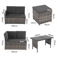 Ella 8-Seater Modular Outdoor Garden Lounge and Dining Set with Table and Stools in Dark Grey Weave Kings Warehouse