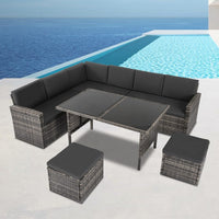 Ella 8-Seater Modular Outdoor Garden Lounge and Dining Set with Table and Stools in Dark Grey Weave Kings Warehouse