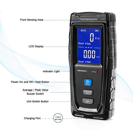 ERICKHILL EMF Meter Digital Electromagnetic Field Radiation Detector Machine Tools Kings Warehouse