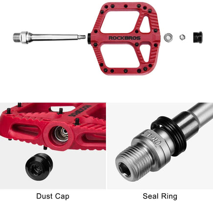 Extra Large MTB Flat Pedal Orange Nylon Composite 208g Stud Pin Grips RED Rockbros Kings Warehouse