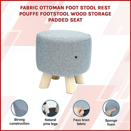 Fabric Ottoman Foot Stool Rest Pouffe Footstool Wood Storage Padded Seat Furniture Kings Warehouse
