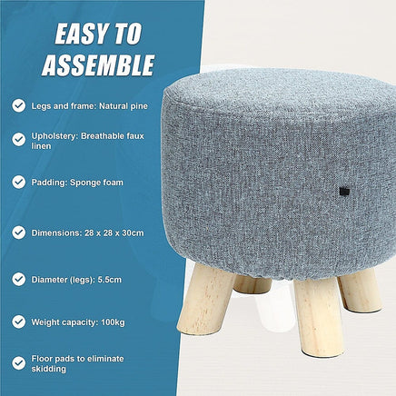 Fabric Ottoman Foot Stool Rest Pouffe Footstool Wood Storage Padded Seat Furniture Kings Warehouse