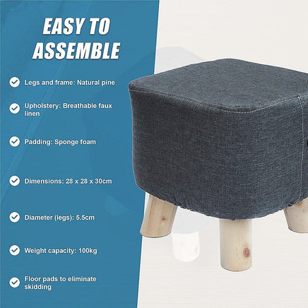 Fabric Ottoman Foot Stool Rest Pouffe Footstool Wood Storage Padded Seat Furniture Kings Warehouse