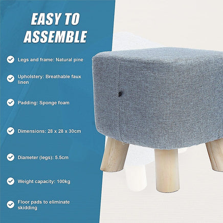 Fabric Ottoman Foot Stool Rest Pouffe Footstool Wood Storage Padded Seat Furniture Kings Warehouse