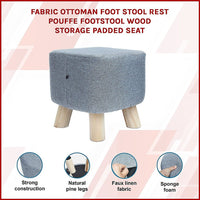 Fabric Ottoman Foot Stool Rest Pouffe Footstool Wood Storage Padded Seat Furniture Kings Warehouse