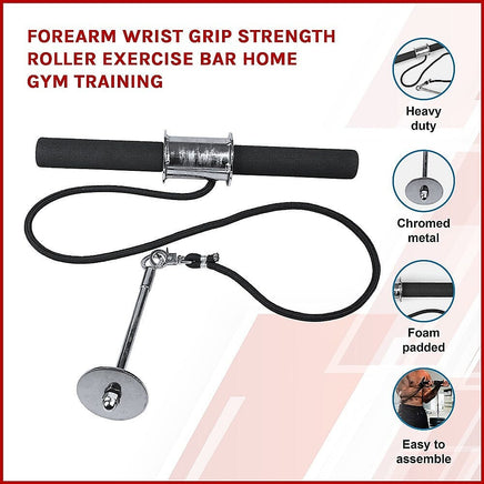 Forearm Wrist Grip Strength Roller Exercise Bar Home Gym Training Sports & Fitness Kings Warehouse