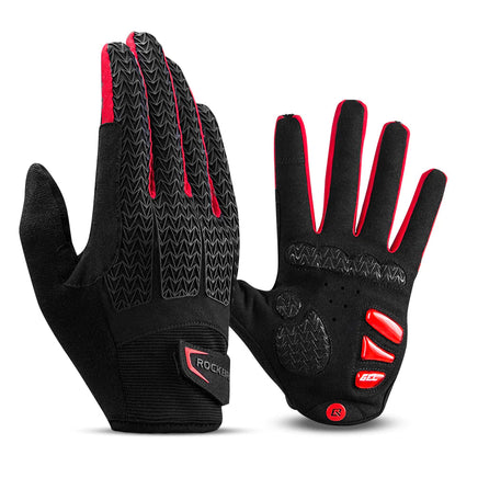 Full Finger MTB Gloves Medium Sizefor Mountain Road Bike Breathable Red Rockbros Unisex Device Friendly Finger Material Anti Slip Kings Warehouse