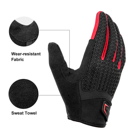 Full Finger MTB Gloves XL Size for Mountain Road Bike Breathable Red Rockbros Unisex Device Friendly Finger Material Anti Slip Kings Warehouse