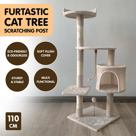 Furtastic 110cm Cat Tree Scratching Post - Beige Kings Warehouse