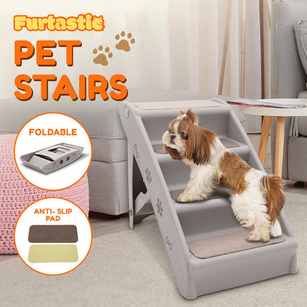 Furtastic Foldable Pet Stairs in Grey - 50cm Dog Ladder Cat Ramp with Non-Slip Mat for Indoor and Outdoor Use Kings Warehouse