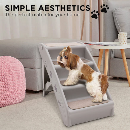 Furtastic Foldable Pet Stairs in Grey - 50cm Dog Ladder Cat Ramp with Non-Slip Mat for Indoor and Outdoor Use Kings Warehouse