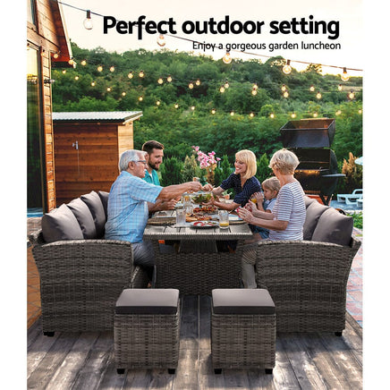 Garden 9-Seater Outdoor Dining Set Patio Furniture Wicker Lounge Table Chairs Big Discounts on Christmas Entertaining Kings Warehouse