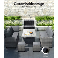 Garden 9-Seater Outdoor Dining Set Patio Furniture Wicker Lounge Table Chairs Big Discounts on Christmas Entertaining Kings Warehouse