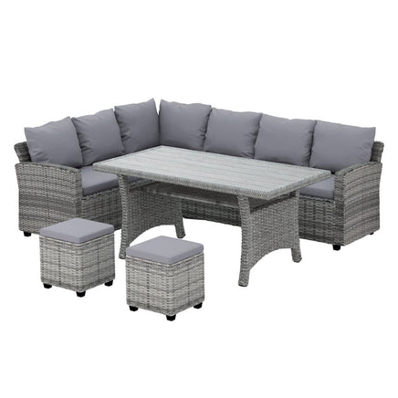 Garden 9-Seater Outdoor Dining Set Patio Furniture Wicker Lounge Table Chairs Big Discounts on Christmas Entertaining Kings Warehouse