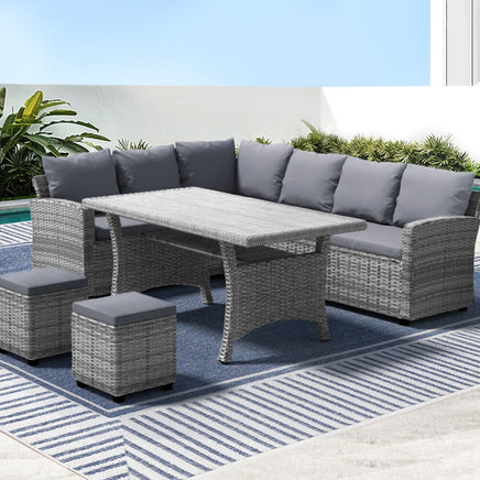 Garden 9-Seater Outdoor Dining Set Patio Furniture Wicker Lounge Table Chairs Big Discounts on Christmas Entertaining Kings Warehouse