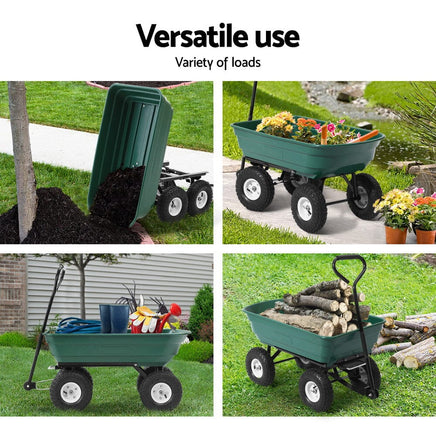 Garden Cart Dump 270kg Hand Trailer Trolley Wagon Wheelbarrow Pull 75L Home & Garden Kings Warehouse