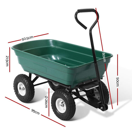 Garden Cart Dump 270kg Hand Trailer Trolley Wagon Wheelbarrow Pull 75L Home & Garden Kings Warehouse