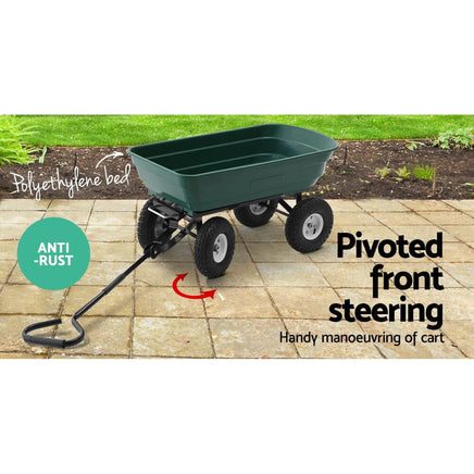 Garden Cart Dump 270kg Hand Trailer Trolley Wagon Wheelbarrow Pull 75L Home & Garden Kings Warehouse