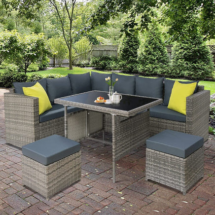Garden Outdoor Furniture Patio Set Dining Sofa Table Chair Lounge Garden Wicker Grey Spring Savings: Outdoor Living Kings Warehouse