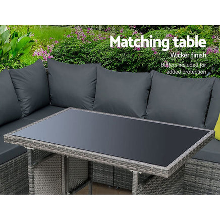 Garden Outdoor Furniture Patio Set Dining Sofa Table Chair Lounge Garden Wicker Grey Spring Savings: Outdoor Living Kings Warehouse