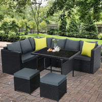 Garden Outdoor Furniture Patio Set Dining Sofa Table Chair Lounge Wicker Garden Black garden supplies Kings Warehouse