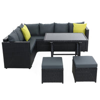 Garden Outdoor Furniture Patio Set Dining Sofa Table Chair Lounge Wicker Garden Black garden supplies Kings Warehouse
