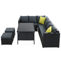 Garden Outdoor Furniture Patio Set Dining Sofa Table Chair Lounge Wicker Garden Black garden supplies Kings Warehouse