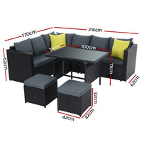 Garden Outdoor Furniture Patio Set Dining Sofa Table Chair Lounge Wicker Garden Black garden supplies Kings Warehouse