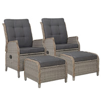 Garden Set of 2 Recliner Chairs Sun lounge Outdoor Patio Furniture Wicker Sofa Lounger Kings Warehouse